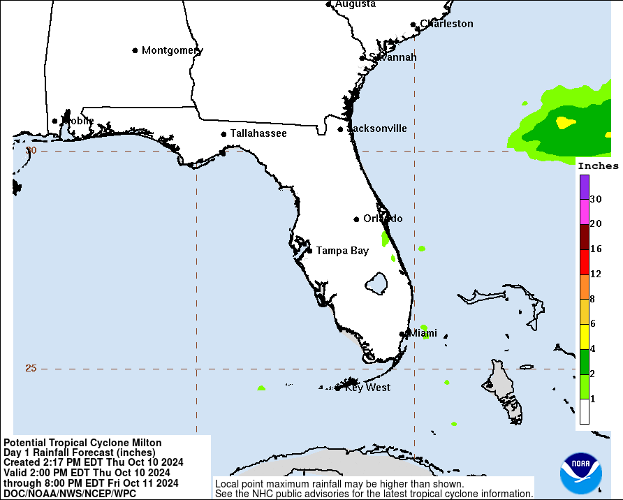 Potential Rainfall from Hurricane Milton